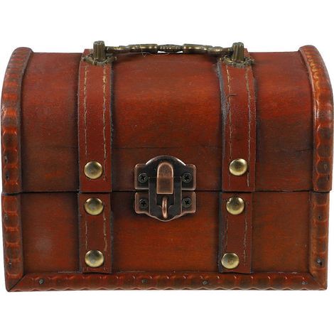Coffre au trésor pirate en bois, boîte à bijoux souvenir, boîte à bibelots vintage, cadeau pour fête de pirates-14.50X10.00X10.00CM (1/4)