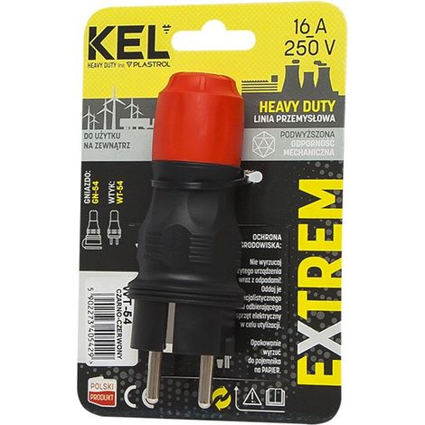 Fiche droite amovible WT-54 IP54 2P+Z 16A 250V Uni-Schuko noir-rouge