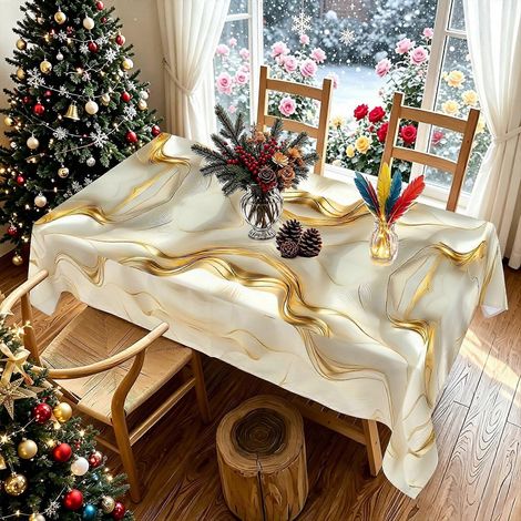 Nappe de luxe dorée à motif abstrait 2D, 1 pièce, plusieurs tailles disponibles. Idéale pour les repas de fêtes, la terrasse ou l'intérieur. (1/4)