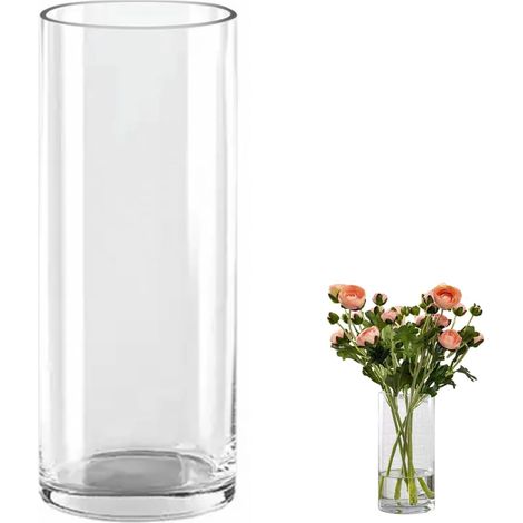 Vase cylindrique en verre épais de 30 cm de haut pour fleurs, arrangement floral pour centres de table, salon, cuisine, bureau, mariage (30 x 12 cm) (1/5)