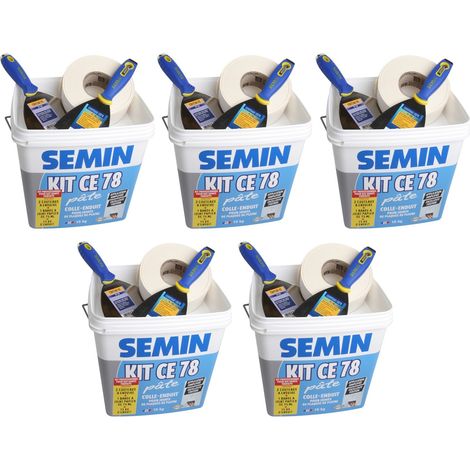 Lot de 5 Kits en pâte pour la réalisation des joints de plaques de pâtre CE 78 Semin - composé de 2 couteaux, 1 bande à joint 75 ml et 15 kg d'enduit pour l'intérieur (1/5)