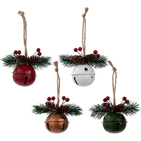 Lot de 5 cloches festives en métal à suspendre pour arbre de vacances, porte de maison, installation facile, cloches de Noël familiales (1/5)