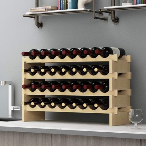 Range Bouteille Vin Étagère à Bouteille en Bois Porte-Bouteilles Casier à Bouteilles Casier à Vin Range Bouteille avec 4 Étagères pour 32 Bouteilles de vin, 90x30x54cm (1/5)