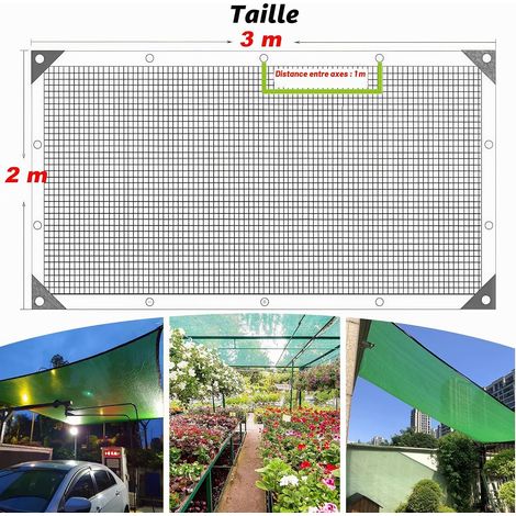 Filet d'Ombrage Jardin 2 x 3 m Protection UV 95 % en PE, Filet Brise-Soleil pour Plantes, Serre, Balcon, Terrasse et Pergola, Vert (1/4)