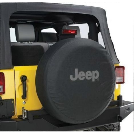 Housse de roue de secours Jeep Wrangler Black Denim avec logo, 3233 pouces, d'origine (1/4)