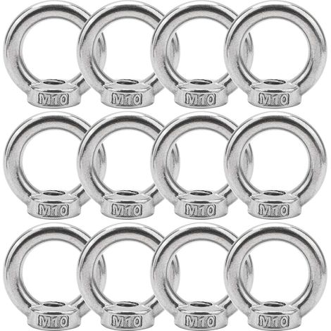 12 dadi ad occhiello in acciaio inossidabile M10, ferramenta in acciaio inossidabile, occhielli ad anello per montaggio su fune, accessori di sollevamento, lucidatura superficiale, argento (1/5)