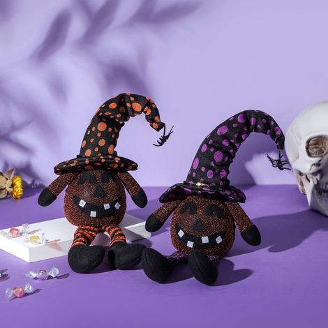 Poupée en peluche citrouille d'Halloween lumineuse, décoration de table intérieure et ornement de fête, jouet grimaçant lumineux pour cadeau. (1/5)