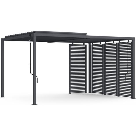 Pergola bioclimatique lames orientables acier 3x4 M avec persiennes horizontales gris anthracite