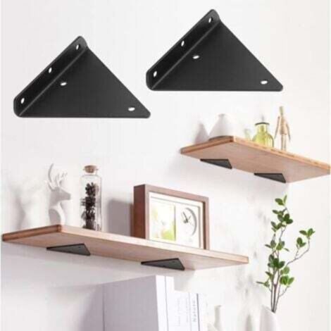 NALOOKAMIC Lot de 4 supports d'étagère triangulaires noirs pour étagères flottantes, supports d'étagère d'angle invisibles avec vis de fixation (1/3)
