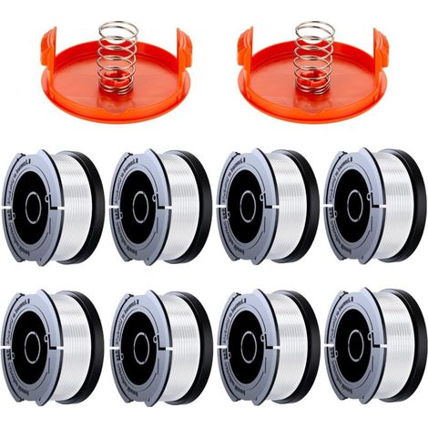 10er-Pack Fadenspule für Rasentrimmer, kompatibel mit Black und Decker Fadenschneider, A6481 A6485, 1,65 mm Fadenspule für Motorsense (8 Faden-Trimmerfaden, 2 Abdeckung, 2 Feder)