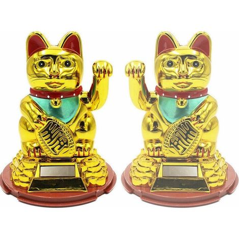 TrAdE Shop Traesio - Gatto Della Fortuna Giapponese Oro Maneki Neko Braccio Mobile Solare Cinese -