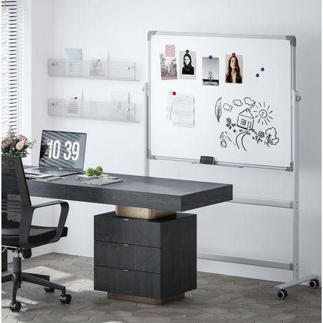 Tableau blanc magnétique double face 120 x 90 cm, sur roulettes, pivotant à 360° OKMYHOME (1/5)