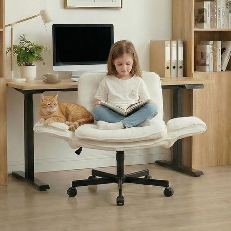 Chaise de bureau ergonomique pivotante avec assise large et accoudoirs réglables sur 5 niveaux Chaise de bureau avec revêtement en chenille, roulettes et charge maximale de 150 kg