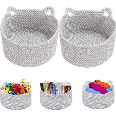 Panier de rangement en corde de coton 21 x 12 cm - corbeille pour jouets, casques et câbles, gris (1/5)