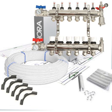 Kit Collecteur plancher chauffant hydraulique nourrice et tube PER Taille - Kit 6 sorties