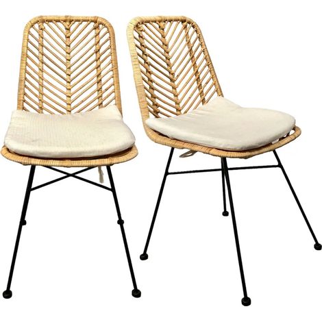Lot 2 chaises en rotin naturel tressé et pieds métal noir – KANDY 2 (1/5)