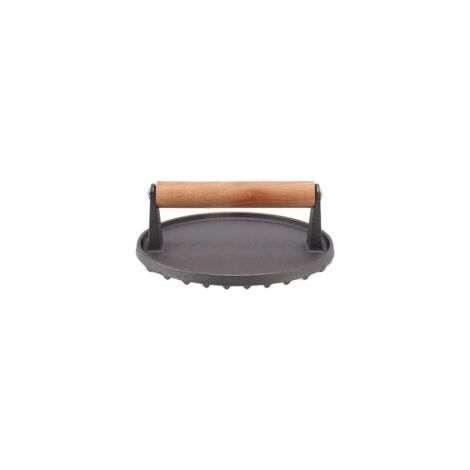 Presse à griller, en fonte, surface rainurée, poignée en bois confortable pour barbecue et cuisson de steaks (1/5)