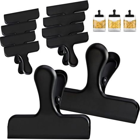 Lot de 10 pinces alimentaires en acier inoxydable – 12 x 7,5 cm – Fermeture de sachets – Noires (1/5)