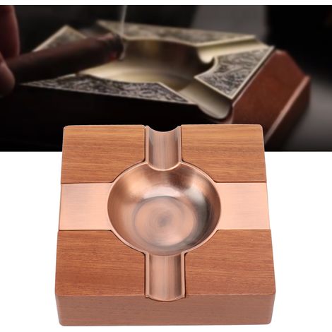 Cendrier carré en bois massif, cendrier portable haut de gamme et créatif en métal pour la maison (1/5)