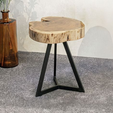 Table d'appoint rondelle de bois 35x35x43 cm en acacia et acier (1/5)