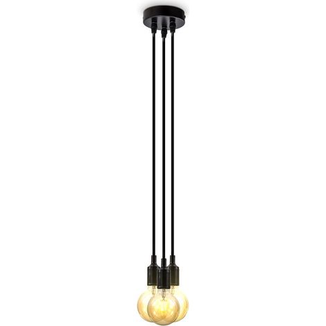 Suspension Nordic ronde pour 3 ampoules E27 spots design retro industriel vintage noir mat 2m (1/5)