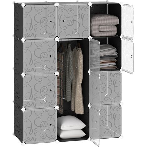 Système d'étagères à monter soi-même pour dressing, composé de 2 grands cubes et 9 petits, étagère cubique à monter soi-même, range-chaussures, étagère de rangement pour livres et jouets, noir, 111...