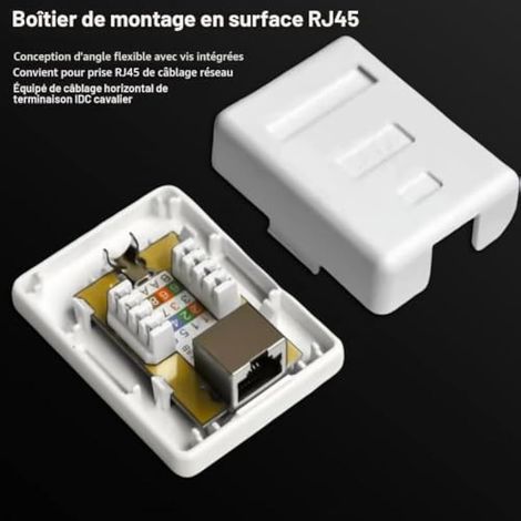 Lot de 5 prises réseau CAT 6A en saillie 1 port, prise RJ45 blindée montage en saillie 10 Gbit/s Ethernet LAN (1/3)