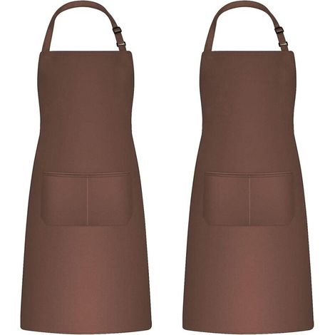 2 Pièces Tabliers de Cuisine pour Homme Femme,Tablier de Ménage Tabliers Porte-Outils avec 2 Poches pour Barbecue,Tablier Jardinier Adultes Ajustable pour Jardinage (Brun)