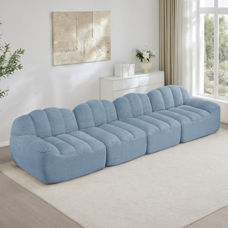 Sofá modular de 4 plazas azul, diseño sin estructura, espuma de alta densidad 32D (1/5)