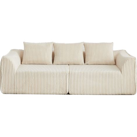 Divano modulare 235,5 cm in tessuto effetto corduroy beige con 2 cuscini MODENUIT (1/5)