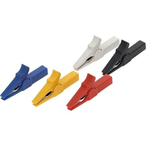 Lot de 5 pinces crocodiles isolées de 55 mm pour test multimètre, PA et cuivre électriques en crocodile, connecteurs de pince crocodiles électriques compatibles avec les prises banane de 4 mm (1/5)
