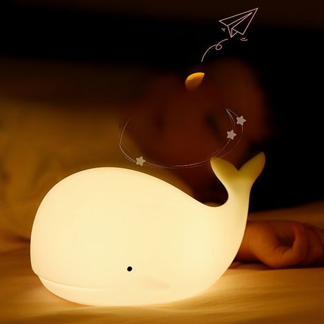 Veilleuse baleine en silicone souple, rechargeable par USB, lampe de chevet d'ambiance, lampe colorée en forme de baleine (1/5)