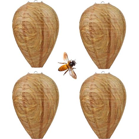 4 Pièces Leurres De Nid De Guêpes, Nid de Guêpe Extérieur, Faux Nids de Guêpes Suspendu, Nids de guêpes Artificiel, Faux Anti-Déchirure, Idéal pour Jardin, Terrasse, Balcon (1/5)