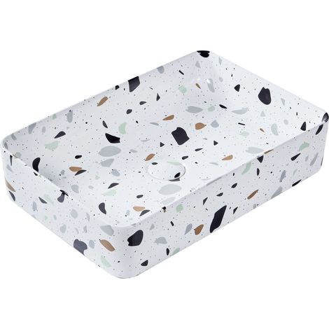 Piano bagno Lavabo rotondo in ceramica effetto terrazzo 61 x 35 cm Bianco Nules (1/5)