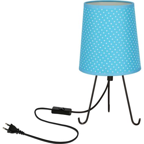 Lampe de table noire abat-jour bleu pois E14 40W Smally (1/2)