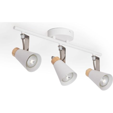 Plafonnier Orientable Métal et Bois Mara 3 Spots Blanc (1/5)