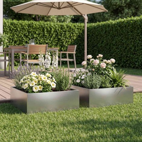 Cache-pot de jardin 2 pc Argenté 40 x 40 x 20 cm (1/5)