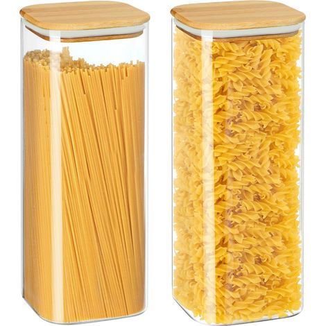 Lot de 2 Bocaux de Conservation en Verre Transparent avec Couvercles en Bambou pour Nouilles,Pâtes,Farine,Riz, Haricots,Céréales,2500 ml (1/5)