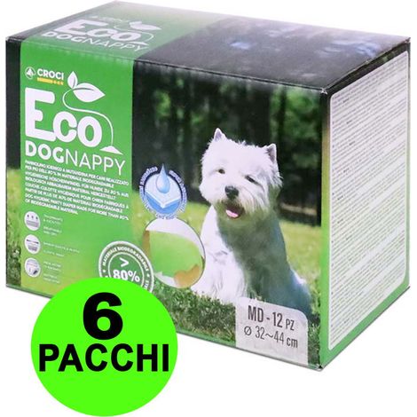 72 Pannolini igienici per cani Eco Dog Nappy M 32-44 cm - 6 pacchi da 12 pezzi cad.