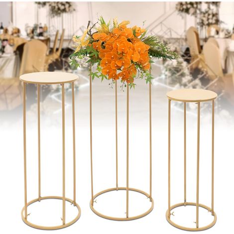 3er Set Zylindrische Blumenständer Gold, Metall Blumenständer Hochzeit, Freistehende Deko-Säulen für Blumen & Ballons, Zeremonie Party Tischdeko, stabil & wiederverwendbar