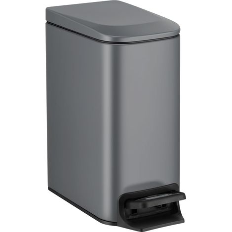 Grauer Mülleimer 29,8 x 15 x 30,2 cm 1 kleiner Badezimmer-Mülleimer mit Deckel 6 Liter Edelstahl-Mülleimer mit Pedal (1/5)
