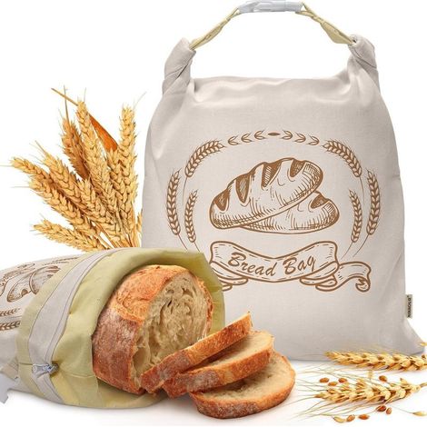 Lot de 2 sacs à pain XL en cire d'abeille – Réutilisables en coton bio – 43 cm x 30 cm – Préserve la fraîcheur du pain – Madeira (1/4)