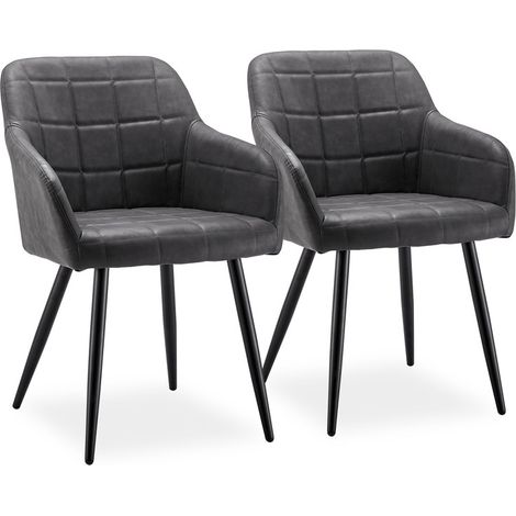 Dining Chairs 2x Faux Leather Kitchen Leisure Chairs Lounge Reception Chairs for Home Office Furniture Dark Grey (1/5)