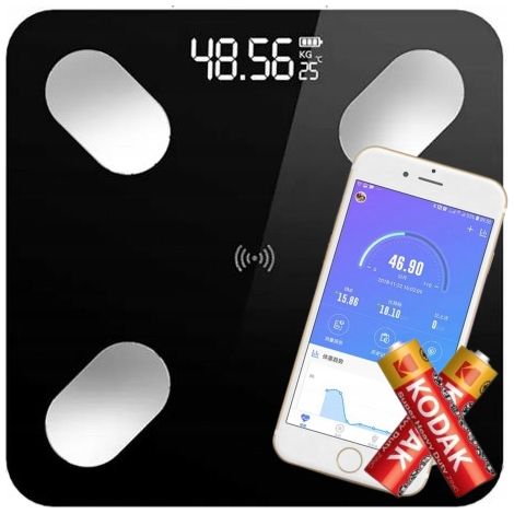 BÁSCULA DE BAÑO ANALÍTICA DELGADA 180KG SMART+ 25 en 1, PANTALLA DE CRISTAL, LED, PRECISA