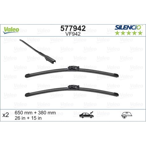 Balai d'essuie-glace Valeo 577942 RENAULT 288902958R 288907630R (1/4)