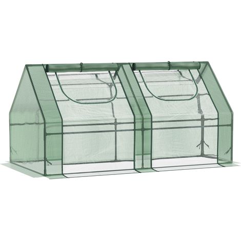 Serre extérieure avec fenêtres doubles et cadre en acier pour la culture des plantes Fleurs 180 x 90 x 90 cm Vert
