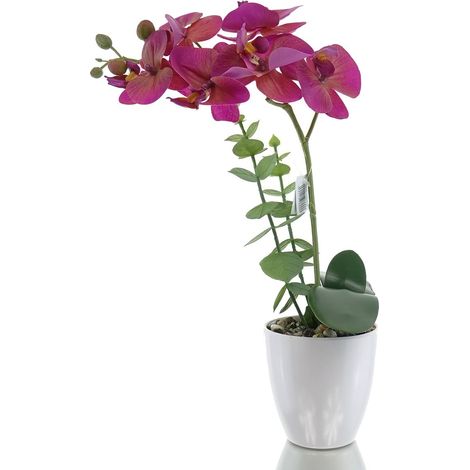 Gasper – Orchidée Phalaenopsis artificielle à 6 fleurs, rose-beige, Real Touch – Pot mélamine blanc 9 x 9 cm, hauteur 40 cm (1/3)