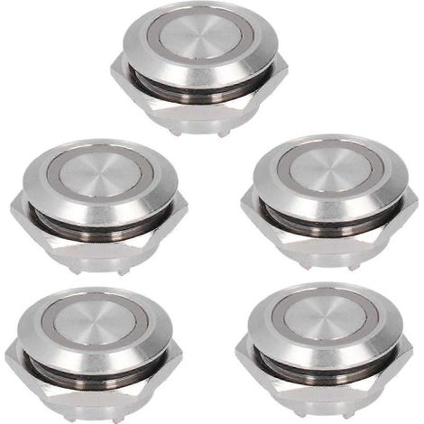 Bouton poussoir momentané LED rouge 19mm AC220V, interrupteur métal ultra-fin étanche, lot de 5 pièces, réinitialisation automatique pour voiture et maison. (1/5)