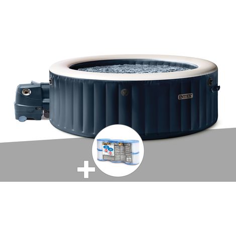 Kit spa gonflable Intex PureSpa Blue Navy rond Bulles 6 places + 6 filtres