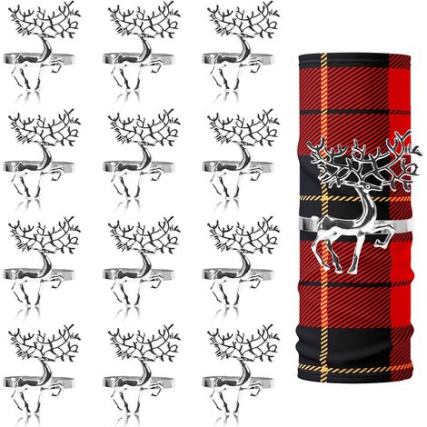 Lot de 12 Ronds de Serviette Renne de Noël Argenté, Décoration de Table pour Mariage, Noël, Dîner de Fête et Thanksgiving (1/5)